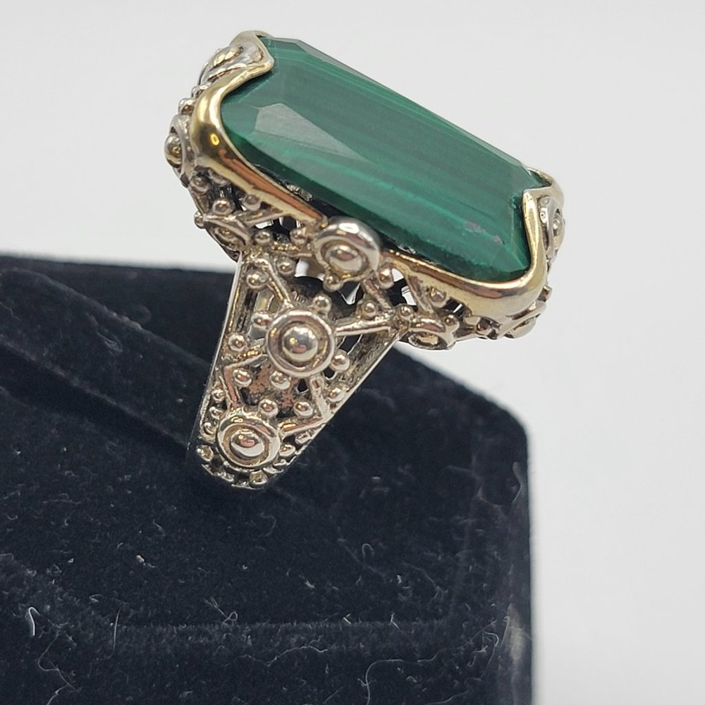 925 Sterling Malachite Statement Ring - image 2